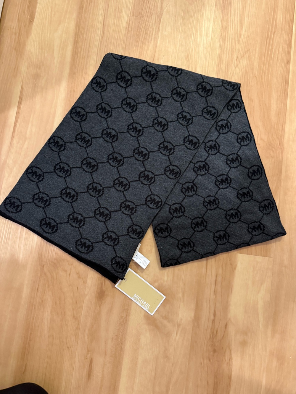 Michael Kors Black and Dark Gray Logo Jacquard Scarf